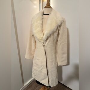Bebe Cream Teddy Jacket with Fur Collar